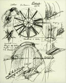 Sketch for Dune, Harkonnen Castle, 1976, Ballpoint Pen on Paper, 30.5 x 24.5 cm.