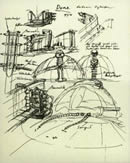 Sketch for Dune, Harkonnen Drawbridge, 1976, Ballpoint Pen on Paper, 30.5 x 24.5 cm.